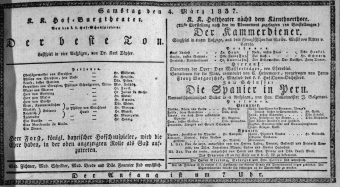 Theaterzettel (Oper und Burgtheater in Wien) 18370304 Seite: 1