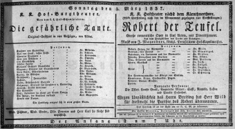 Theaterzettel (Oper und Burgtheater in Wien) 18370305 Seite: 1