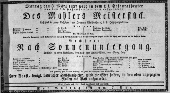 Theaterzettel (Oper und Burgtheater in Wien) 18370306 Seite: 1