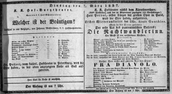 Theaterzettel (Oper und Burgtheater in Wien) 18370307 Seite: 1