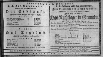 Theaterzettel (Oper und Burgtheater in Wien) 18370309 Seite: 1