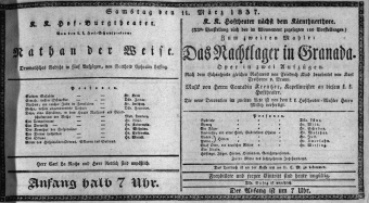 Theaterzettel (Oper und Burgtheater in Wien) 18370311 Seite: 1