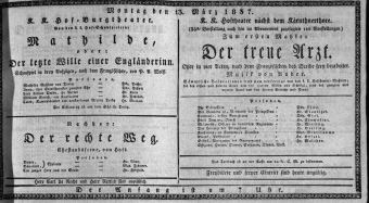 Theaterzettel (Oper und Burgtheater in Wien) 18370313 Seite: 1