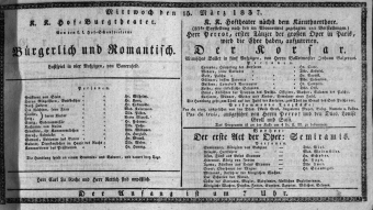 Theaterzettel (Oper und Burgtheater in Wien) 18370315 Seite: 1