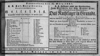 Theaterzettel (Oper und Burgtheater in Wien) 18370316 Seite: 1