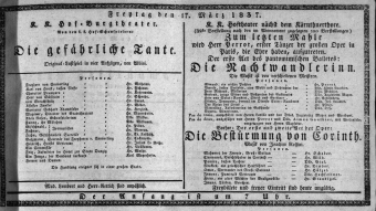 Theaterzettel (Oper und Burgtheater in Wien) 18370317 Seite: 1