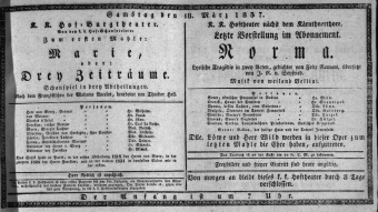 Theaterzettel (Oper und Burgtheater in Wien) 18370318 Seite: 1