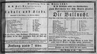 Theaterzettel (Oper und Burgtheater in Wien) 18370328 Seite: 1