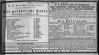 Theaterzettel (Oper und Burgtheater in Wien) 18370410 Seite: 1