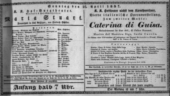 Theaterzettel (Oper und Burgtheater in Wien) 18370416 Seite: 1