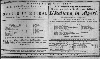 Theaterzettel (Oper und Burgtheater in Wien) 18370426 Seite: 1