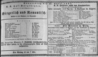 Theaterzettel (Oper und Burgtheater in Wien) 18370427 Seite: 1