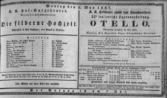 Theaterzettel (Oper und Burgtheater in Wien) 18370508 Seite: 1