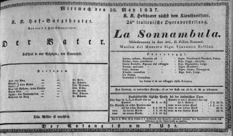 Theaterzettel (Oper und Burgtheater in Wien) 18370510 Seite: 1