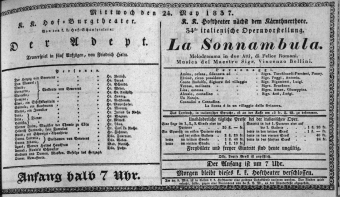 Theaterzettel (Oper und Burgtheater in Wien) 18370524 Seite: 1