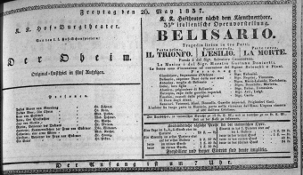 Theaterzettel (Oper und Burgtheater in Wien) 18370526 Seite: 1