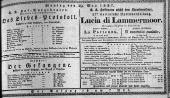 Theaterzettel (Oper und Burgtheater in Wien) 18370529 Seite: 1