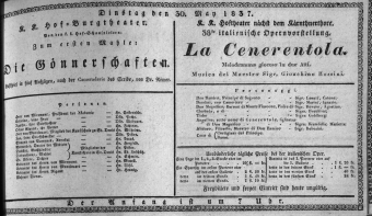 Theaterzettel (Oper und Burgtheater in Wien) 18370530 Seite: 1