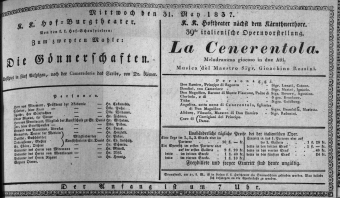 Theaterzettel (Oper und Burgtheater in Wien) 18370531 Seite: 1