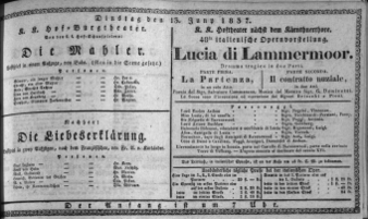Theaterzettel (Oper und Burgtheater in Wien) 18370613 Seite: 1