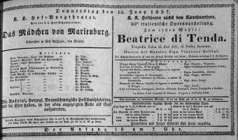 Theaterzettel (Oper und Burgtheater in Wien) 18370615 Seite: 1
