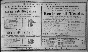 Theaterzettel (Oper und Burgtheater in Wien) 18370616 Seite: 1