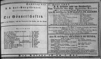 Theaterzettel (Oper und Burgtheater in Wien) 18370617 Seite: 1