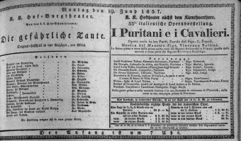 Theaterzettel (Oper und Burgtheater in Wien) 18370619 Seite: 1