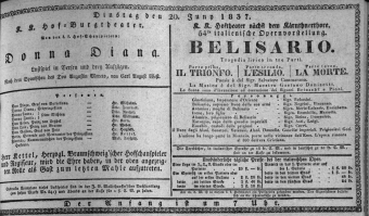 Theaterzettel (Oper und Burgtheater in Wien) 18370620 Seite: 1