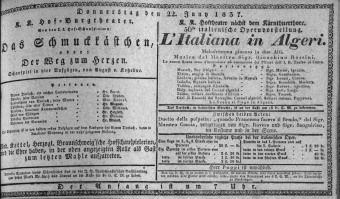 Theaterzettel (Oper und Burgtheater in Wien) 18370622 Seite: 1