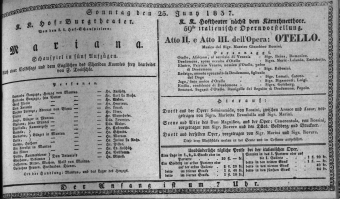 Theaterzettel (Oper und Burgtheater in Wien) 18370625 Seite: 1