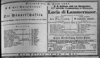 Theaterzettel (Oper und Burgtheater in Wien) 18370628 Seite: 1