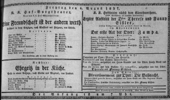 Theaterzettel (Oper und Burgtheater in Wien) 18370804 Seite: 1