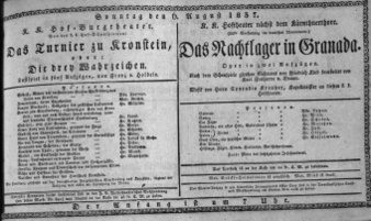 Theaterzettel (Oper und Burgtheater in Wien) 18370806 Seite: 1