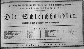 Theaterzettel (Oper und Burgtheater in Wien) 18370811 Seite: 1