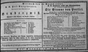 Theaterzettel (Oper und Burgtheater in Wien) 18370816 Seite: 1