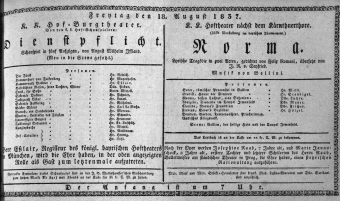 Theaterzettel (Oper und Burgtheater in Wien) 18370818 Seite: 1
