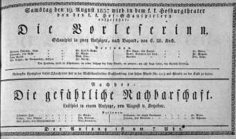 Theaterzettel (Oper und Burgtheater in Wien) 18370819 Seite: 1