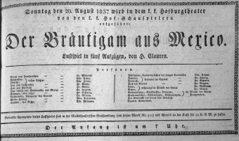 Theaterzettel (Oper und Burgtheater in Wien) 18370820 Seite: 1