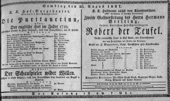 Theaterzettel (Oper und Burgtheater in Wien) 18370826 Seite: 1
