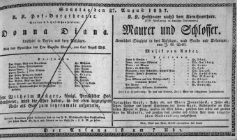 Theaterzettel (Oper und Burgtheater in Wien) 18370827 Seite: 1