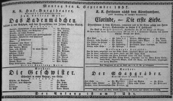 Theaterzettel (Oper und Burgtheater in Wien) 18370904 Seite: 1