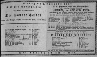 Theaterzettel (Oper und Burgtheater in Wien) 18370905 Seite: 1