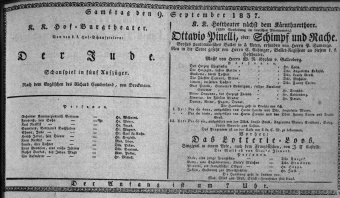 Theaterzettel (Oper und Burgtheater in Wien) 18370909 Seite: 1