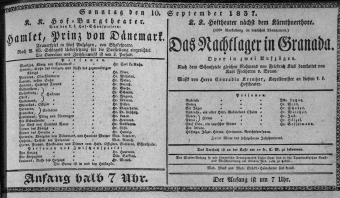 Theaterzettel (Oper und Burgtheater in Wien) 18370910 Seite: 1