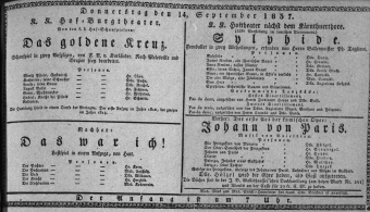 Theaterzettel (Oper und Burgtheater in Wien) 18370914 Seite: 1