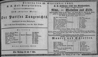 Theaterzettel (Oper und Burgtheater in Wien) 18370922 Seite: 1