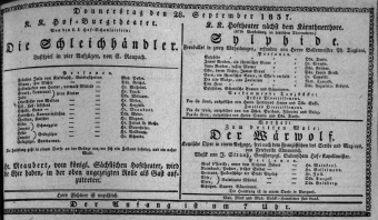 Theaterzettel (Oper und Burgtheater in Wien) 18370928 Seite: 1