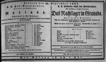 Theaterzettel (Oper und Burgtheater in Wien) 18370929 Seite: 1