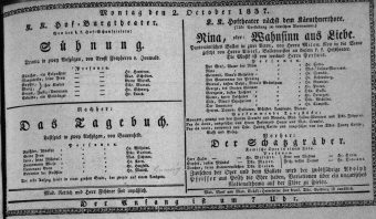 Theaterzettel (Oper und Burgtheater in Wien) 18371002 Seite: 1